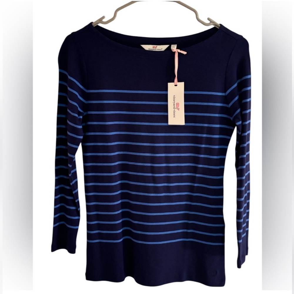 🆕 Vineyard Vines Women’s Casual Knit Boatneck Deep Bay Stripe Size XS